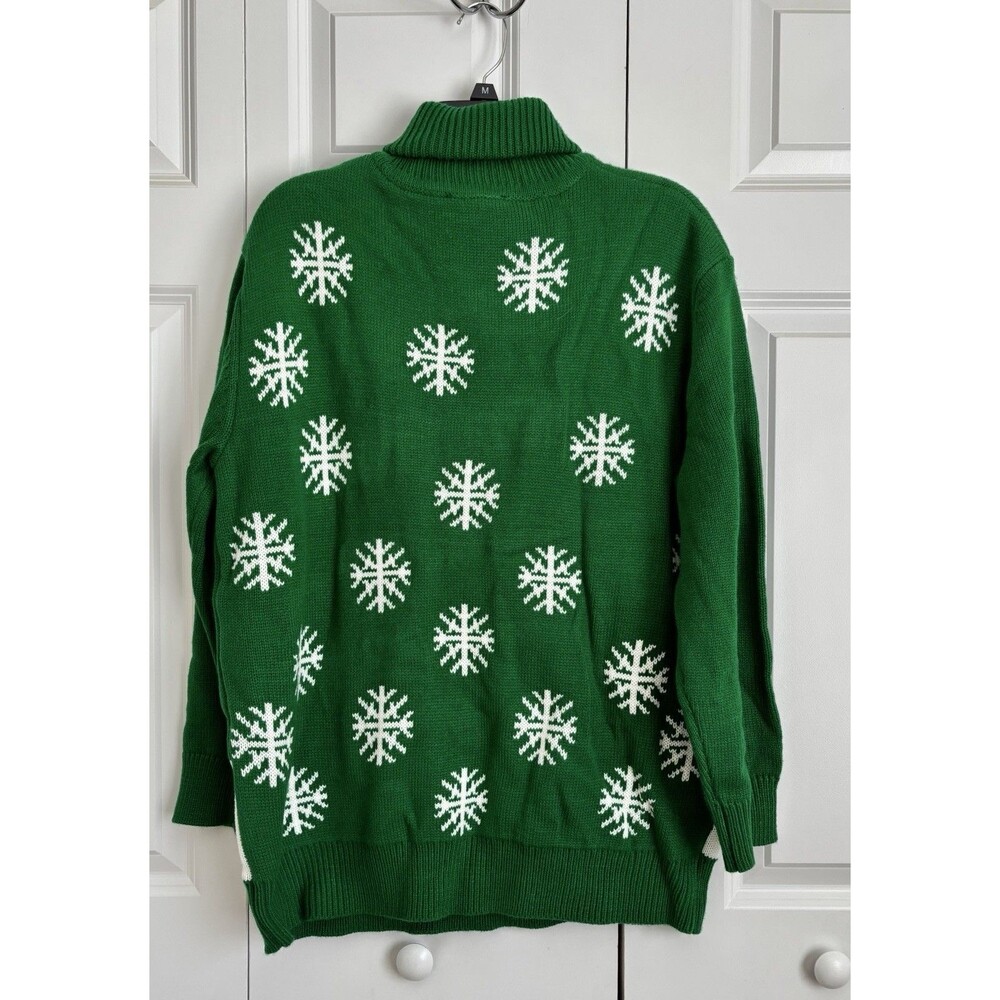 Ugly Christmas Sweater Women's Size 1X Green Snowman Turtleneck Pullover Knit - Picture 4 of 8